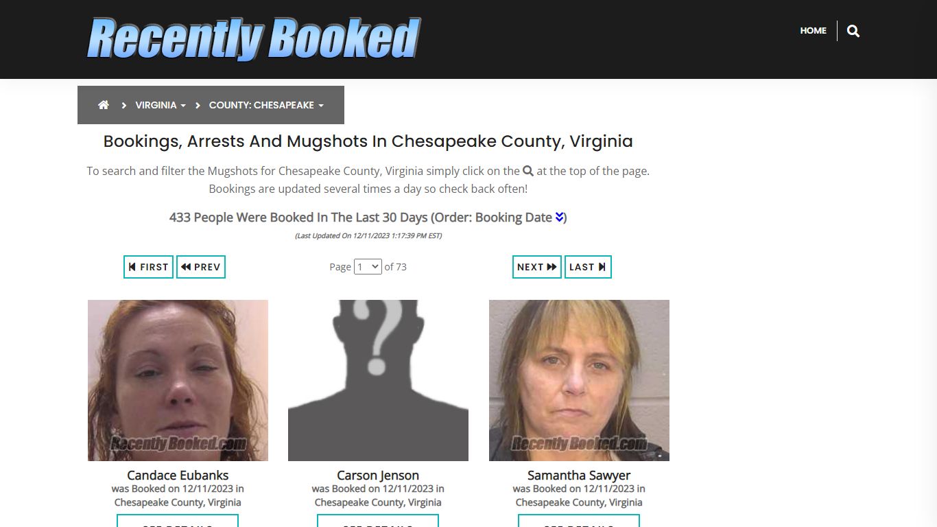 Bookings, Arrests and Mugshots in Chesapeake County, Virginia